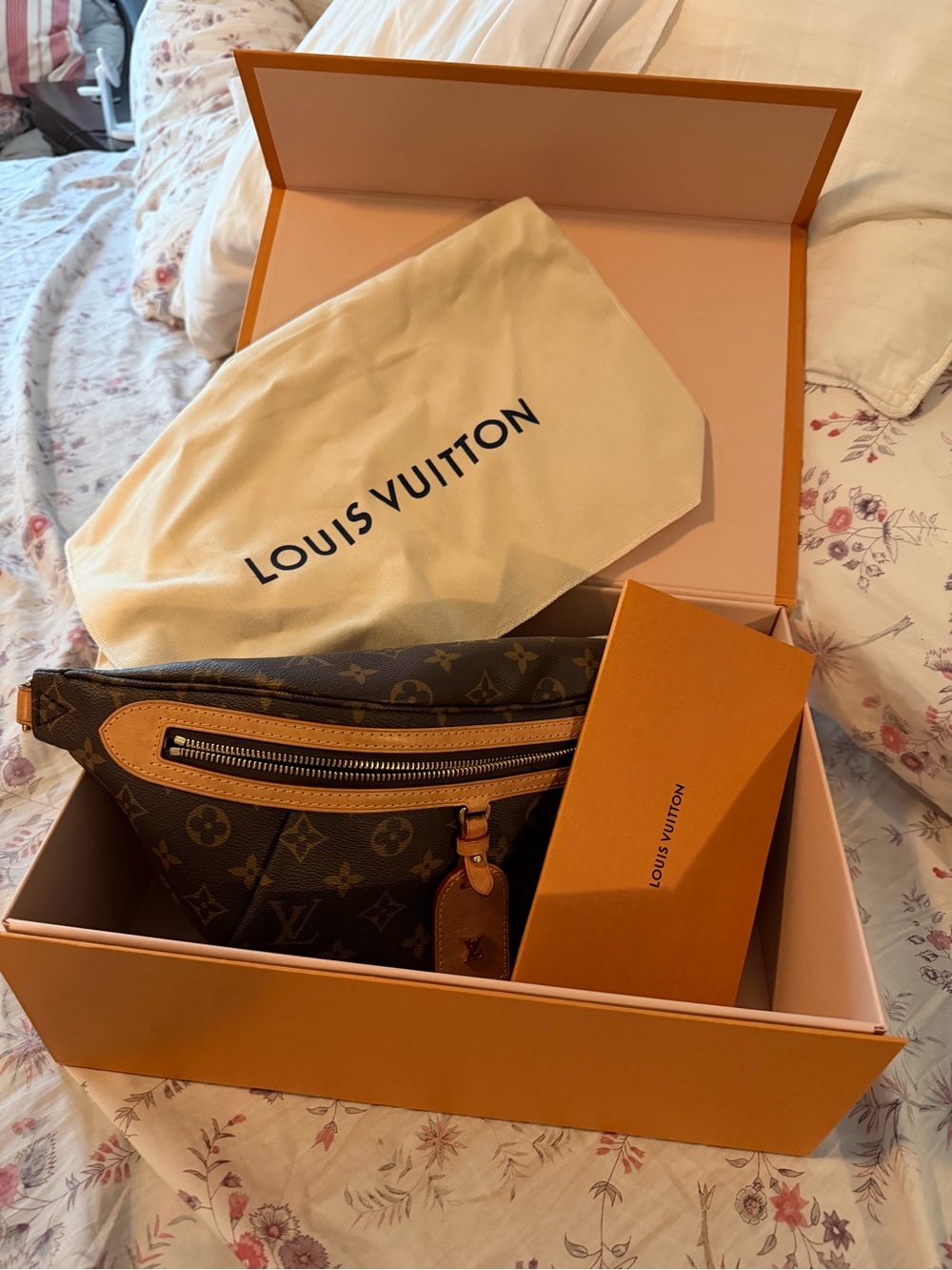 Louis Vuitton Brown Monogram Canvas Crossbody Belt Bag with Tan Trim